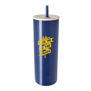 Double Wall Stainless Steel Tumbler with Bamboo Lid and Straw